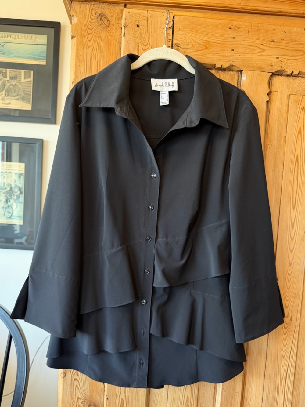 Joseph Ribkoff Black Layered Elegant Button-Up Blouse, EUC, like-new! Size 14.